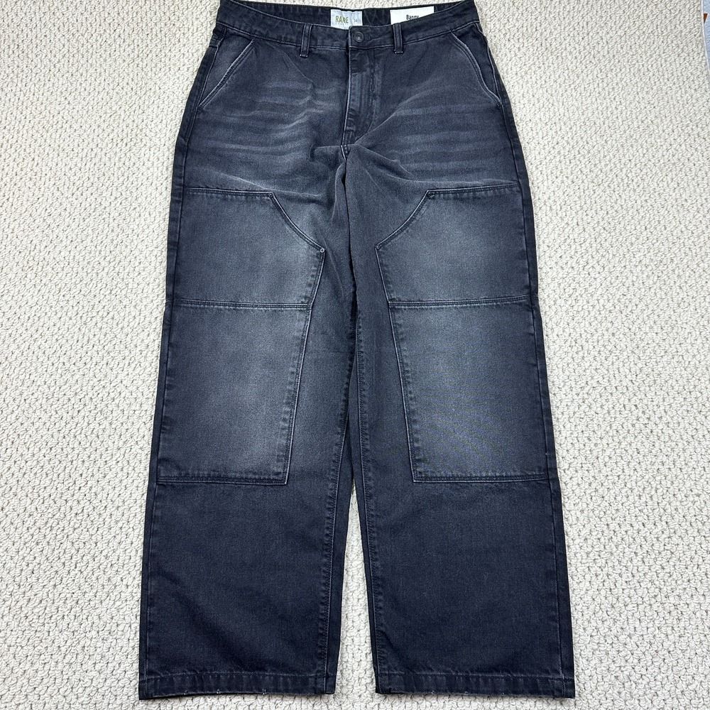 Rare Rabbit Jeans Mens 34x30 Black Wash Cauz Baggy Loose Fit Reinforced Knee